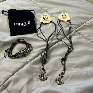 BlueRica Metal Anchor Pendant on Adjustable Cord Necklace